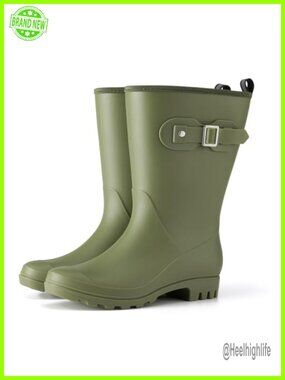 Women's Waterproof Rubber Rain Boots Lightweight Mid-Calf Garden Shoes